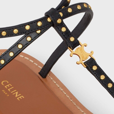 Pre-owned Celine Taillat Flat Sandal With Studs In Calfskin - Retail $990 In Brown