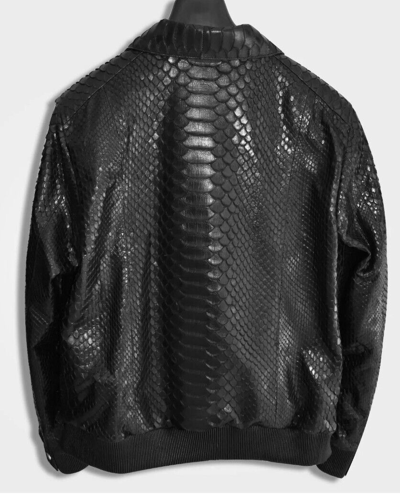 Pre-owned Handmade Man's Real Dragon King Python Snake Skins Genuine Snake ? ? Hides Jacket In Black