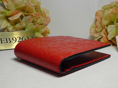 Pre-owned Ferragamo Salvatore  Travel Gancini Embossed Red/black Leather Bifold Wallet$450