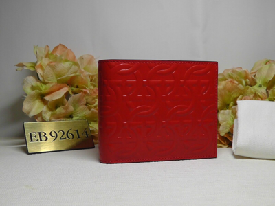Pre-owned Ferragamo Salvatore  Travel Gancini Embossed Red/black Leather Bifold Wallet$450