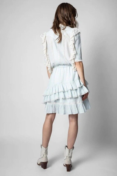 Pre-owned Zadig & Voltaire $548  Ranky Raffle Lace Trim Dress Glacier Size S, M In Blue