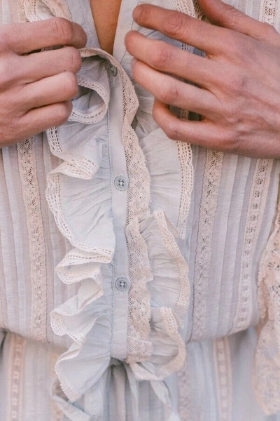 Pre-owned Zadig & Voltaire $548  Ranky Raffle Lace Trim Dress Glacier Size S, M In Blue