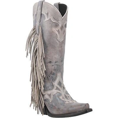 Pre-owned Dan Post Ladies 13" Ameya Grey Metallic With Fringe Western Boots Dp4379 In Gray