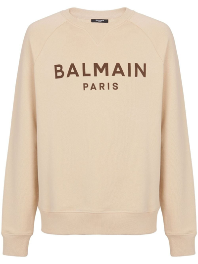 Shop Balmain Beige Sweatshirt With Print