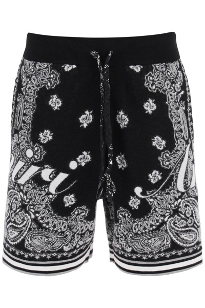 Shop Amiri Bandana Knitted Shorts In Black, White