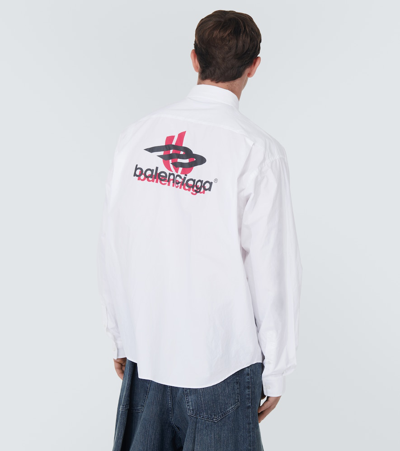 Shop Balenciaga Logo Embroidered Cotton Poplin Shirt In White