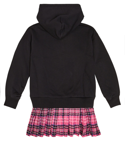 Off-white Pleated Checked Hooded Dress In Multicoloured