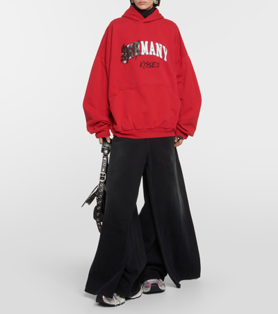Balenciaga Printed Cotton Jersey Hoodie In Red
