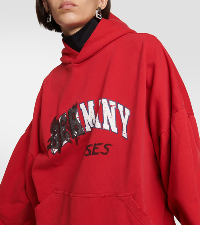 Shop Balenciaga Printed Cotton Jersey Hoodie In Red