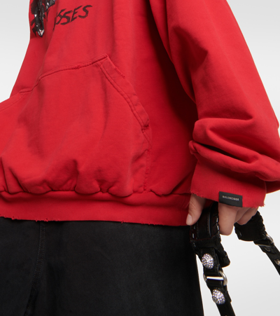 Balenciaga Printed Cotton Jersey Hoodie In Red