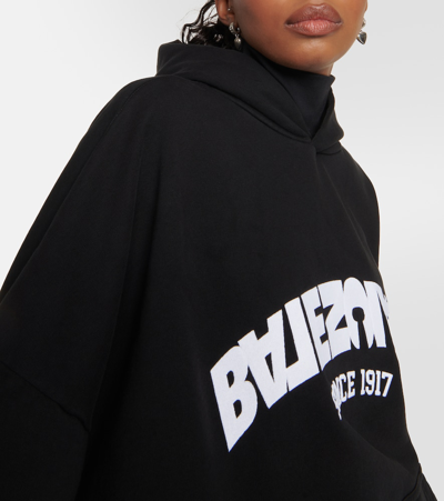 Shop Balenciaga Logo Cotton Jersey Hoodie In Black