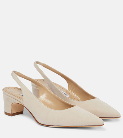 Shop Manolo Blahnik Suede Slingback Pumps In Brown