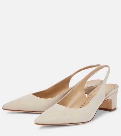 Shop Manolo Blahnik Suede Slingback Pumps In Brown