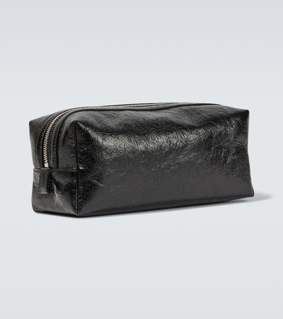 Shop Balenciaga Le Cagole Leather Toiletry Bag In Black