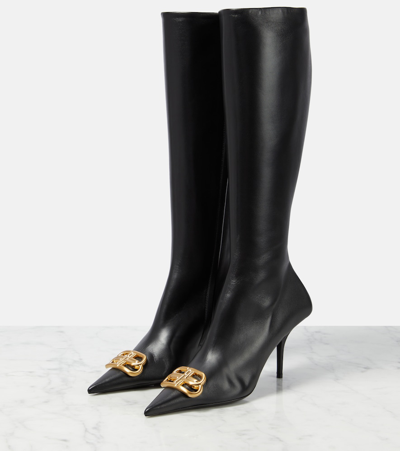 Shop Balenciaga Knife Bb Leather Knee-high Boots In Black