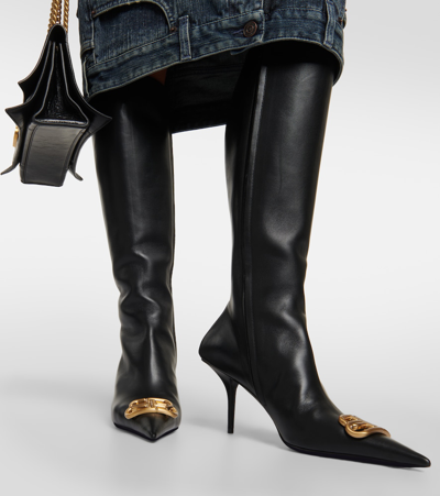 Shop Balenciaga Knife Bb Leather Knee-high Boots In Black