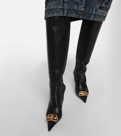 Shop Balenciaga Knife Bb Leather Knee-high Boots In Black