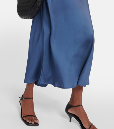 Shop Asceno Silk Twill Midi Skirt In Blue