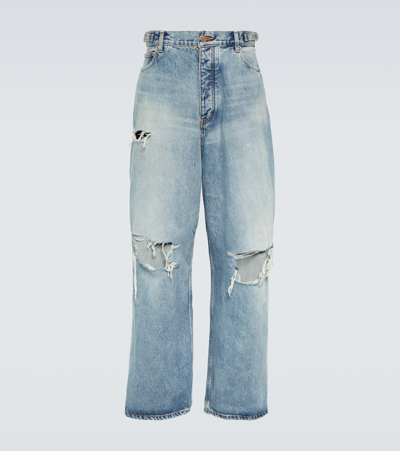 Shop Balenciaga Distressed Wide-leg Jeans In Blue