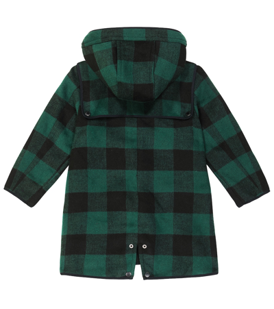 Shop Stella Mccartney Checked Hooded Coat In Green