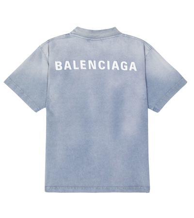 Shop Balenciaga Logo Cotton-blend T-shirt In Blue