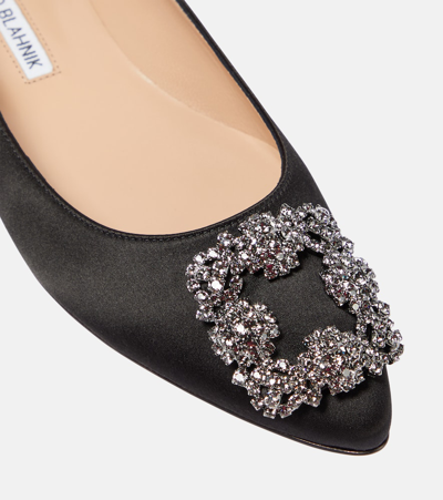 Shop Manolo Blahnik Hangisiflat Embellished Satin Ballet Flats In Black