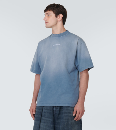 Shop Balenciaga Logo Cotton Jersey T-shirt In Blue