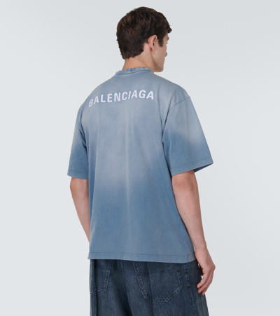 Shop Balenciaga Logo Cotton Jersey T-shirt In Blue