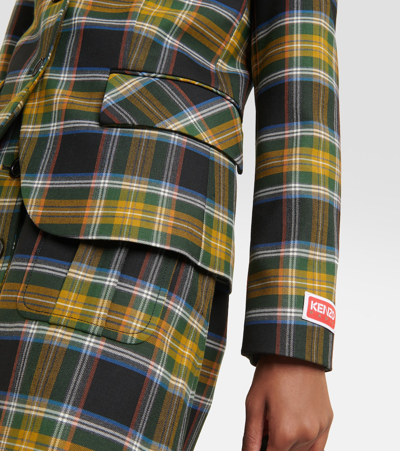 Kenzo Tartan-check Single-breasted Blazer In Green
