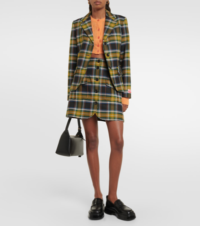 Shop Kenzo Checked Wool-blend Blazer In Green