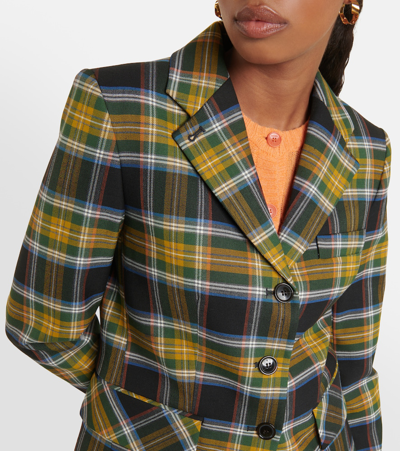 Shop Kenzo Checked Wool-blend Blazer In Green