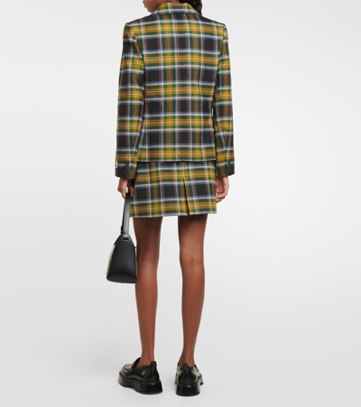 Shop Kenzo Checked Wool-blend Blazer In Green