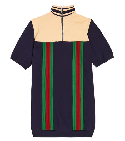 Shop Gucci Web Stripe Appliqué Cotton Jersey Dress In Blue