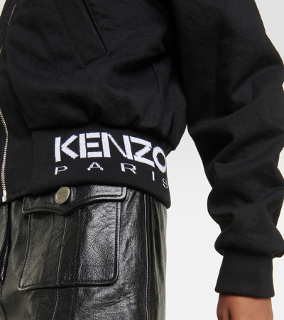 Shop Kenzo Embroidered Denim Bomber Jacket In Black
