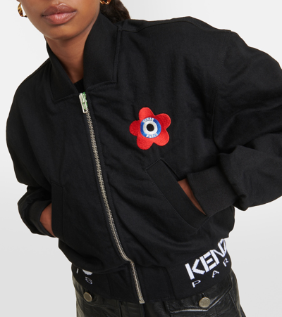 Shop Kenzo Embroidered Denim Bomber Jacket In Black