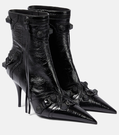 Shop Balenciaga Cagole Leather Ankle Boots In Black