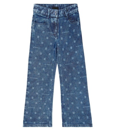 Shop Givenchy 4g Cotton-blend Wide-leg Jeans In Blue