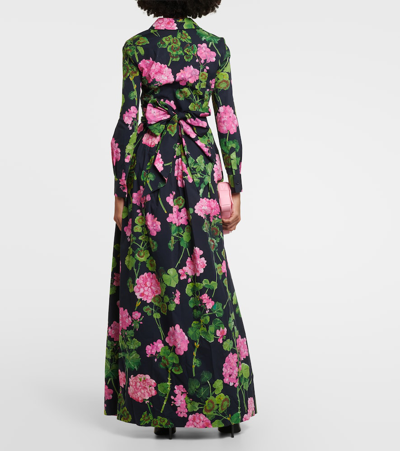 Shop Oscar De La Renta Floral Cotton-blend Maxi Dress In Multicoloured