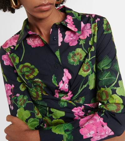 Shop Oscar De La Renta Floral Cotton-blend Maxi Dress In Multicoloured