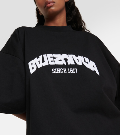 Shop Balenciaga Logo Oversized Cotton Jersey T-shirt In Black