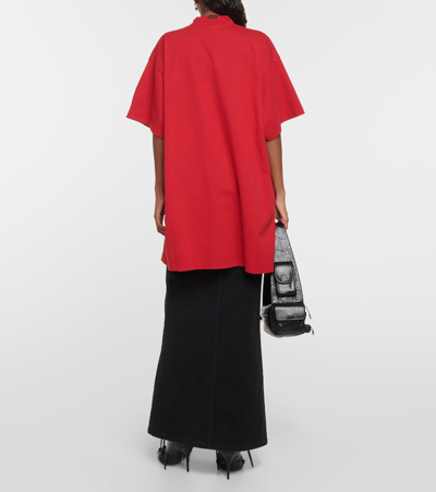 Shop Balenciaga Printed Cotton Jersey T-shirt In Red