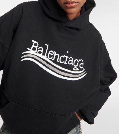 Shop Balenciaga Printed Cotton Jersey Hoodie In Black
