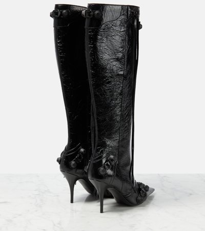 Shop Balenciaga Cagole Leather Knee-high Boots In Black