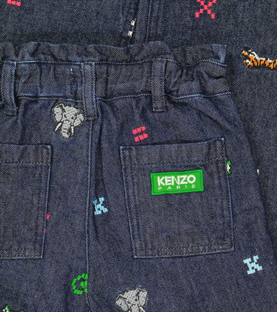 Kenzo Kids Girls Blue Denim Embroidered Jeans In Blue