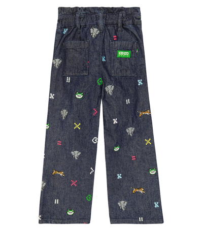 Kenzo Kids Girls Blue Denim Embroidered Jeans In Blue