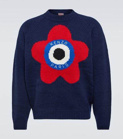 Shop Kenzo Intarsia Wool-blend Sweater In Blue