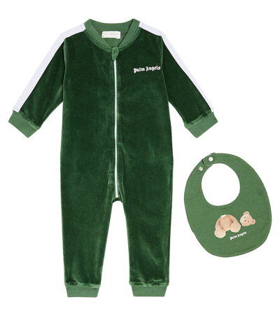Shop Palm Angels Baby Cotton Bodysuit And Bib Set In Green