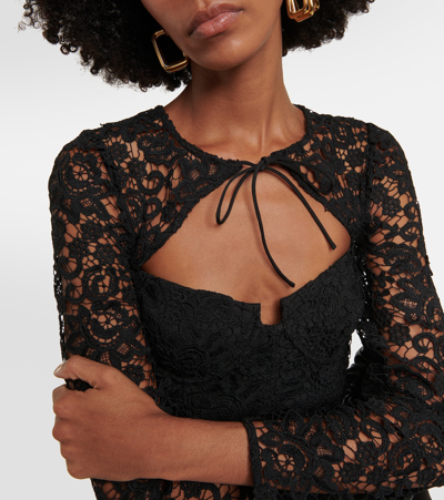 Shop Self-portrait Cutout Lace Crop Top In Black