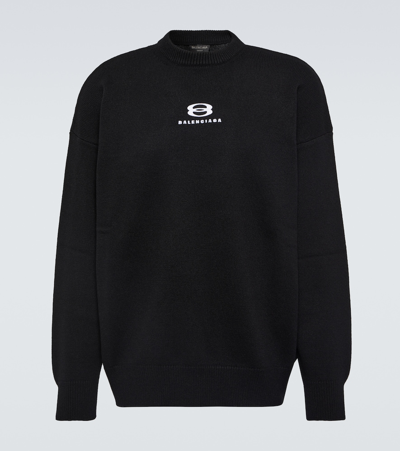 Shop Balenciaga Logo Cashmere And Wool Sweater In Black