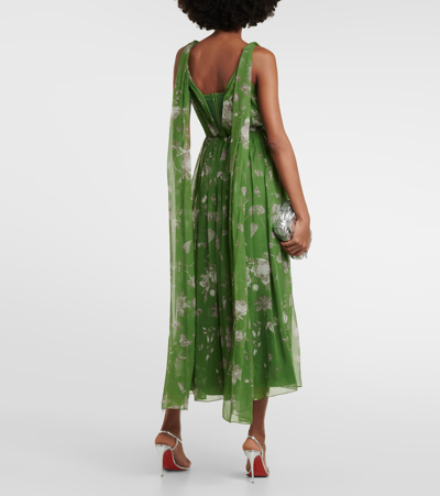 Shop Erdem Floral Caped Silk Maxi Dress In Green